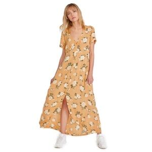 NEW Volcom I Stay You Go Button Front Maxi Dress in Orange Floral Print Small